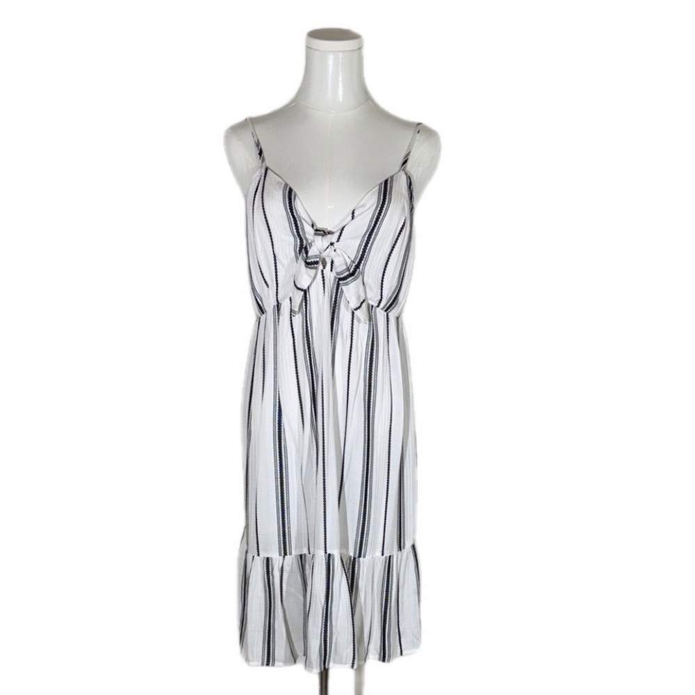 Lascana Black and White Striped Tie Front Midi Beach Dress Size 10